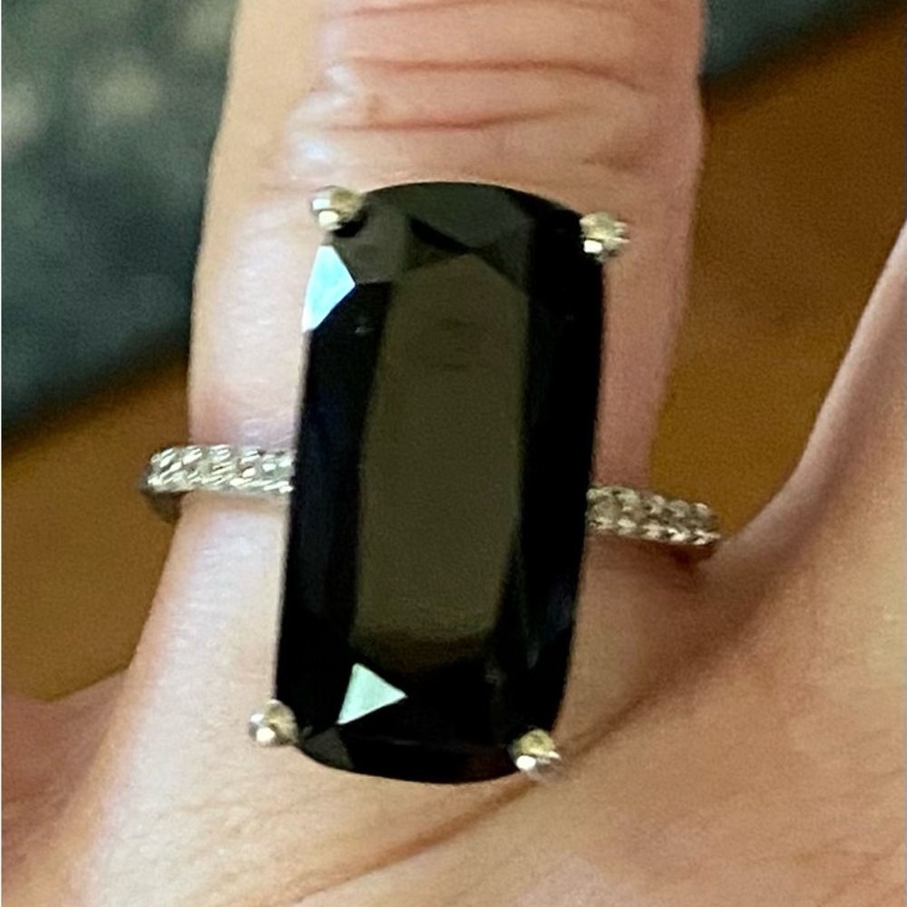 NWT Black Spinel & White Zircon Cocktail Ring in Platinum over .925 Sterling!!! - Picture 6 of 10
